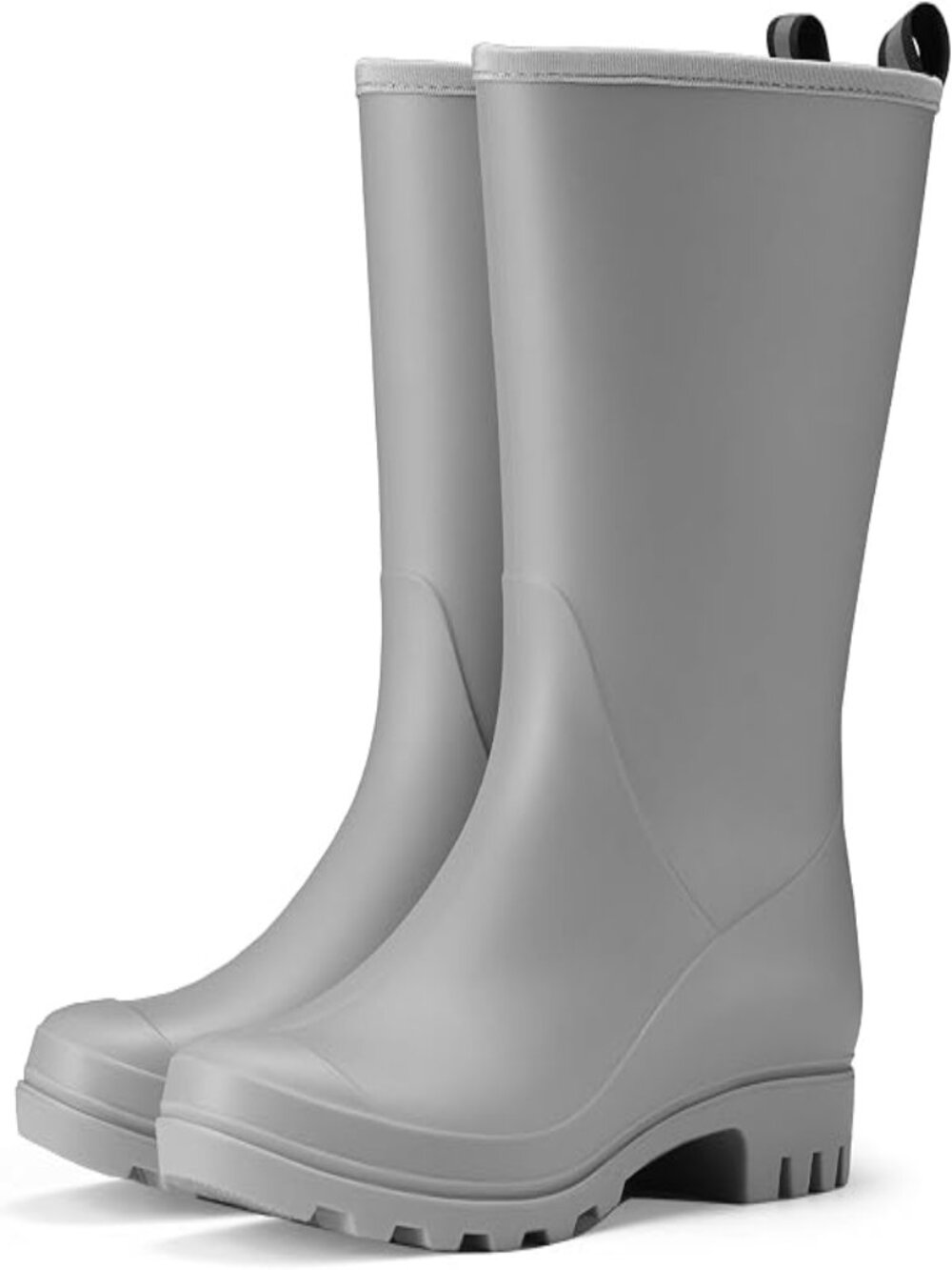 Women's Grey Seamless Matte Surface Waterproof PVC Wide Calf Rain Rubber Boots